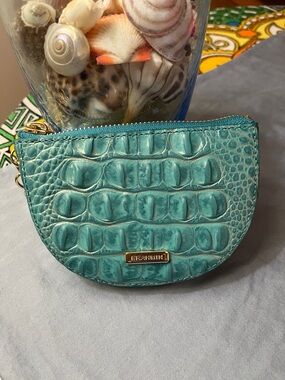 NWOT Brahmin Teal Croc-Embossed Leather Coin Pouch with Gold Hardware